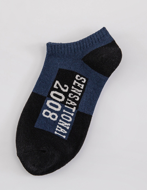 Fashion Toe Black Cotton Geometric Embroidered Short Socks