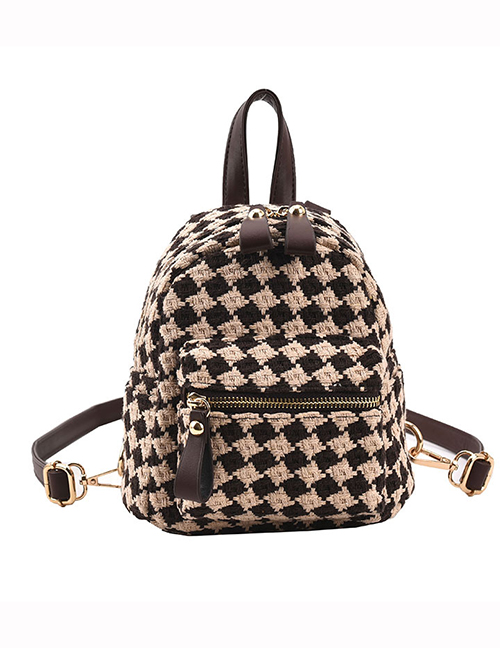 Fashion Brown Checkerboard Canvas Double Crossbody Bag