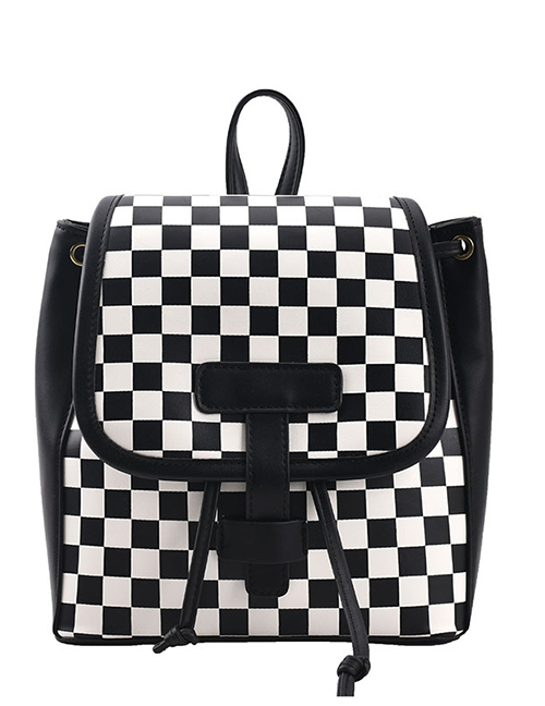 Fashion Plaid Black Pu Large Capacity Double Crossbody Bag