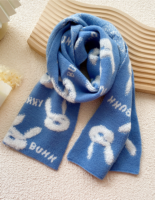 Fashion Blue Rabbit Print Wool Knitted Scarf