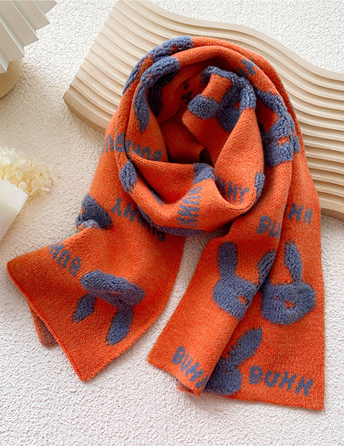 Fashion Orange Rabbit Print Wool Knitted Scarf