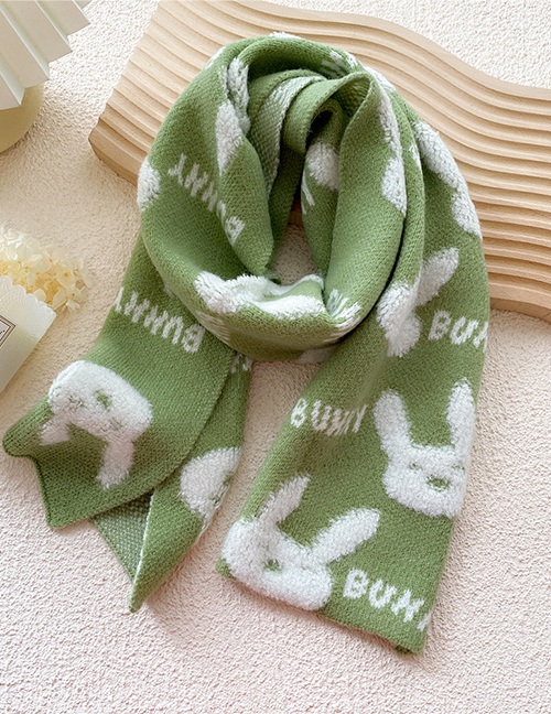 Fashion Green Rabbit Print Wool Knitted Scarf