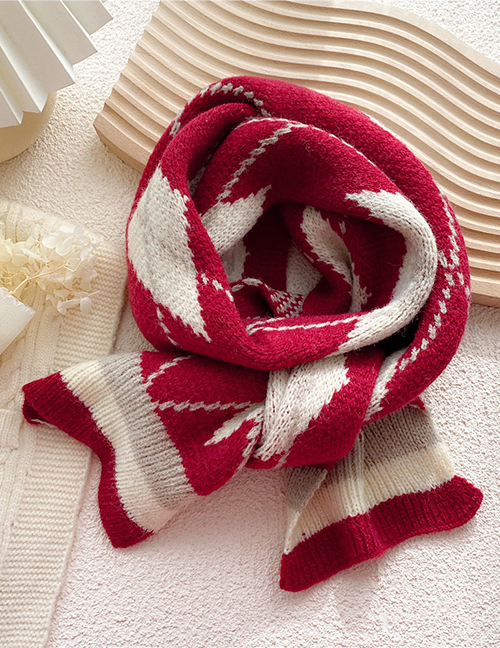 Fashion Red Diamond Wool Knitted Scarf