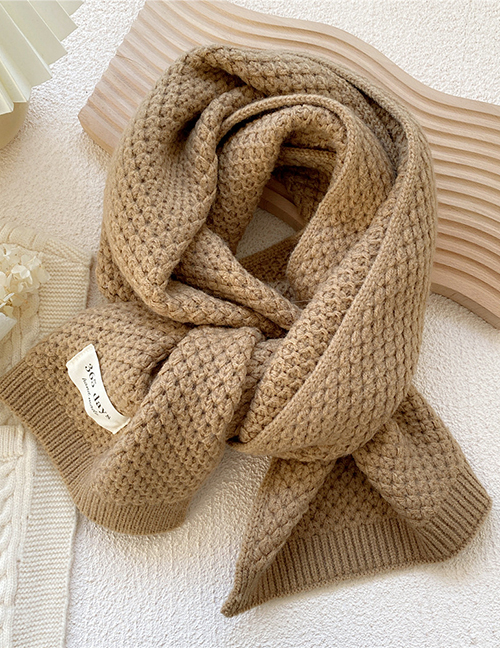 Fashion Camel Pure Color Wool Knitted Patch Scarf
