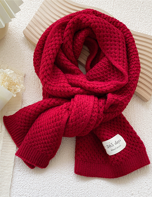 Fashion Red Pure Color Wool Knitted Patch Scarf