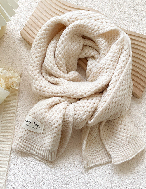 Fashion Milky White Pure Color Wool Knitted Patch Scarf