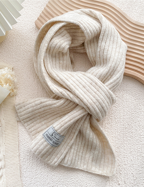 Fashion Milky White Striped Knitted Patch Scarf