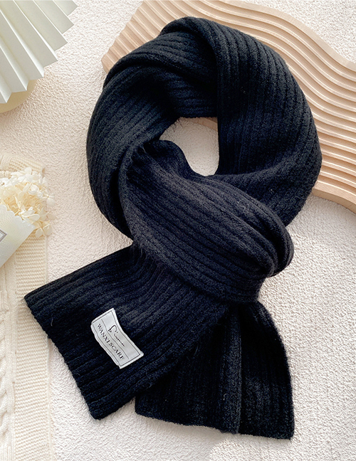 Fashion Black Striped Knitted Patch Scarf