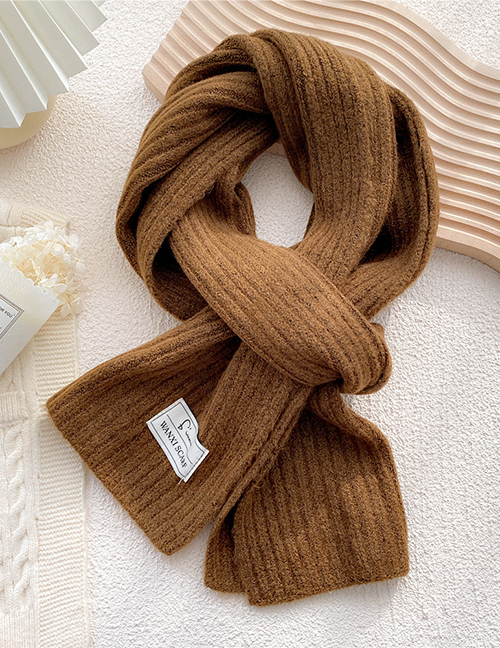 Fashion Caramel Colour Striped Knitted Patch Scarf