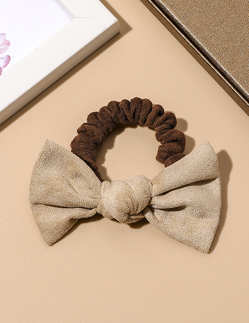 Fashion Milk Coffee Suede Color Matching Bow Hair Tie