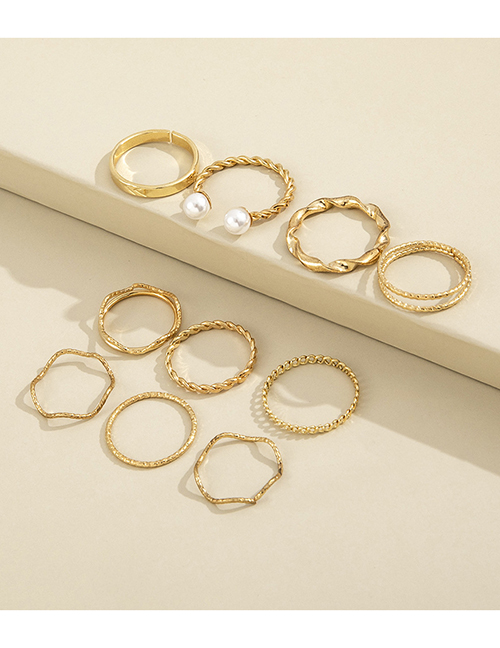Fashion Gold Color Alloy Thread Geometry Open Ring Set