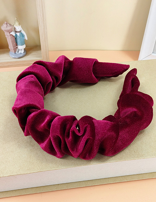 Fashion Red Wine Gold Velvet Pleated Wide-brimmed Headband