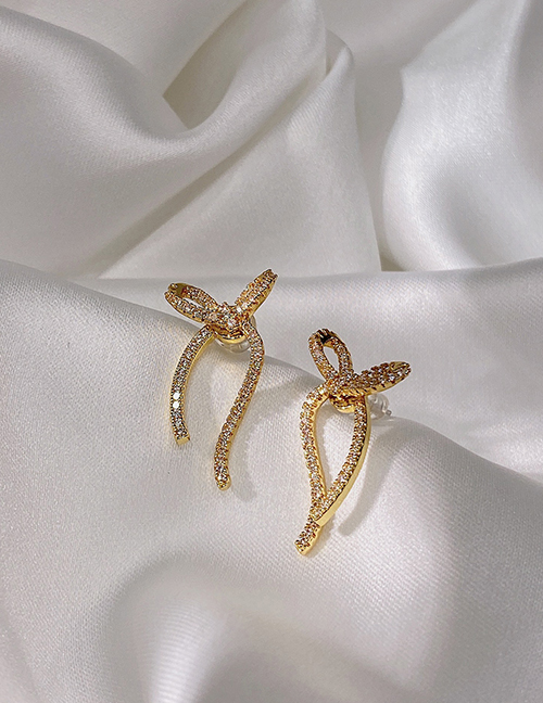 Fashion Gold Color Alloy Diamond Bow Earrings