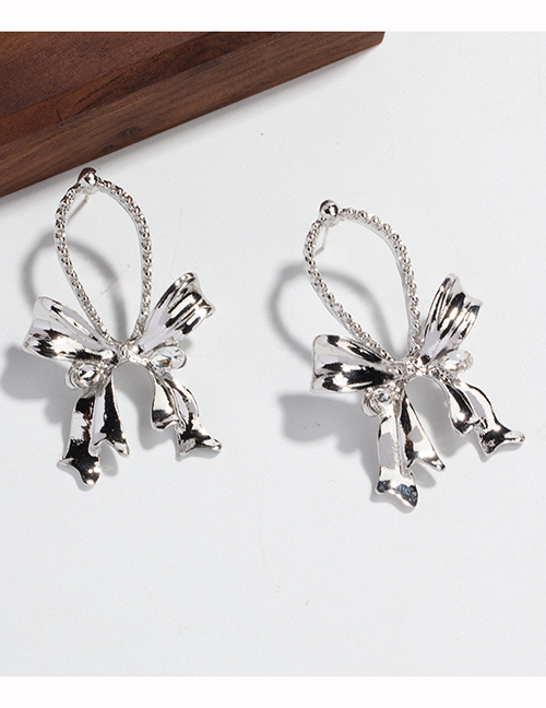 Fashion Silver Color Alloy Drop Bow Stud Earrings