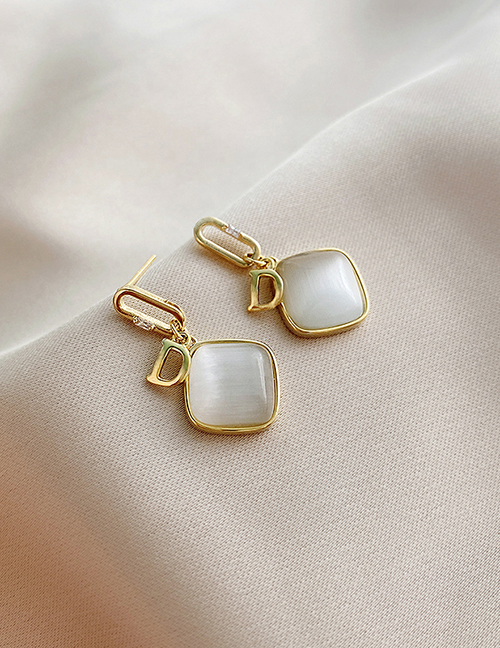 Fashion Gold Color Alloy Square Opal Stud Earrings