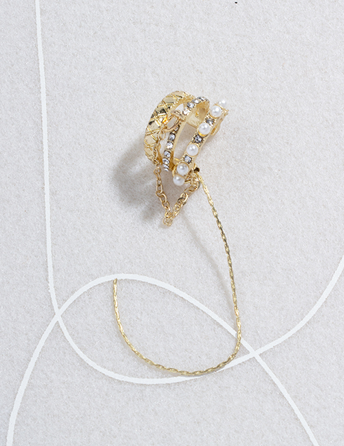Fashion Gold Color Alloy Diamond Pearl Tassel Ear Clamp