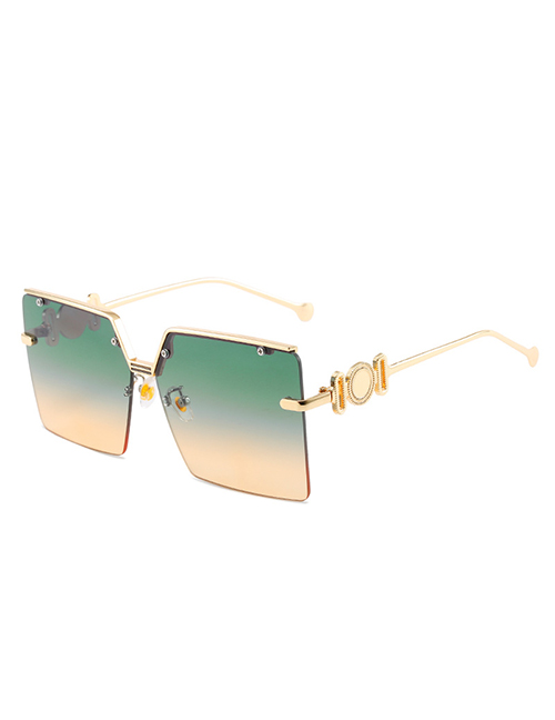 Fashion Gold Color Frame Green And Yellow Tablets Large Square Frame Sunglasses