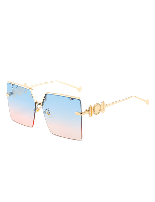 Fashion Gold Color Frame Blue Powder Tablets Large Square Frame Sunglasses