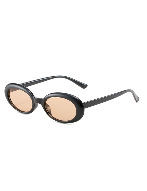 Fashion Black Framed Light Tea Slices Oval Small Frame Sunglasses
