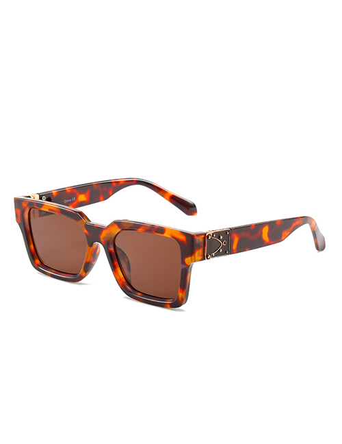 Fashion Leopard Frame Tea Slices Large Square Frame Sunglasses