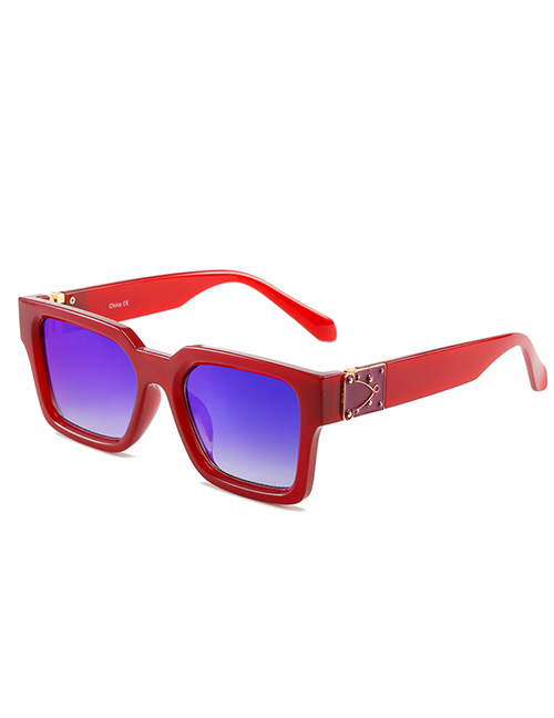 Fashion Red Frame And Blue Film Large Square Frame Sunglasses