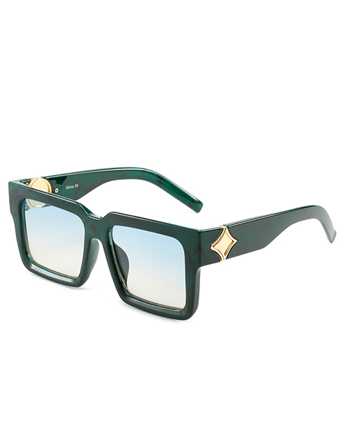 Fashion Green Frame Green Tea Slices Large Square Frame Sunglasses