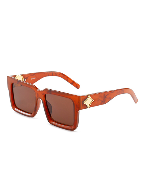Fashion Brown Frame Tea Slices Large Square Frame Sunglasses