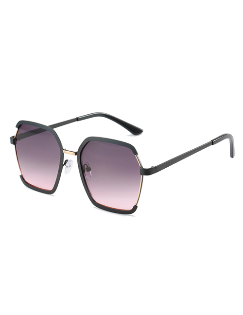 Fashion Black Frame Gray Powder Tablets Metal Two-tone Paint Gradient Sunglasses