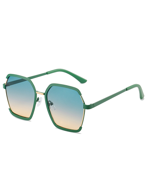Fashion Green Frame Green Yellow Piece Metal Two-tone Paint Gradient Sunglasses