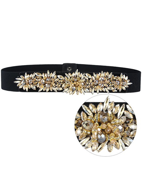Fashion Champagne Crystal Crystal Diamond Wide Band Belt