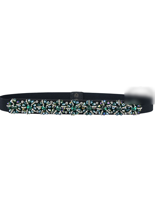 Fashion Green Crystal Crystal Diamond Elastic Wide-sided Belt
