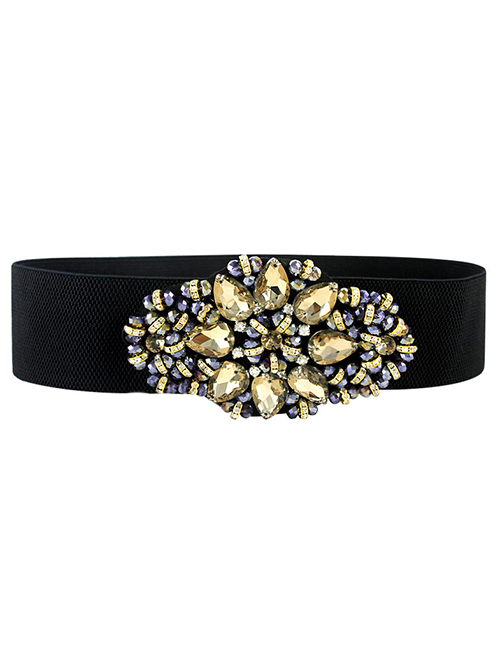 Fashion Blue Crystal Diamond Wide Band Belt