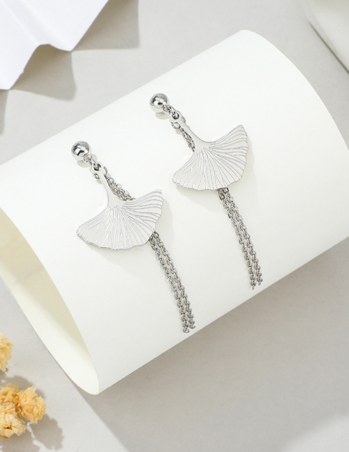 Fashion Steel Color Stainless Steel Fan-shaped Tassel Earrings