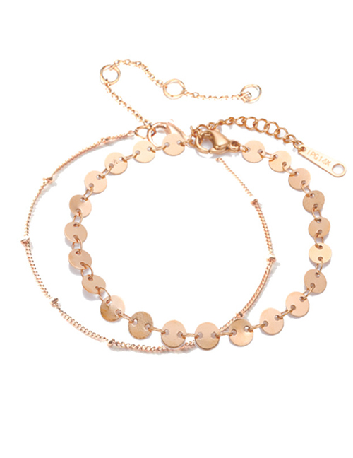 Fashion Rose Gold Color Stainless Steel Disc Double Layer Bracelet