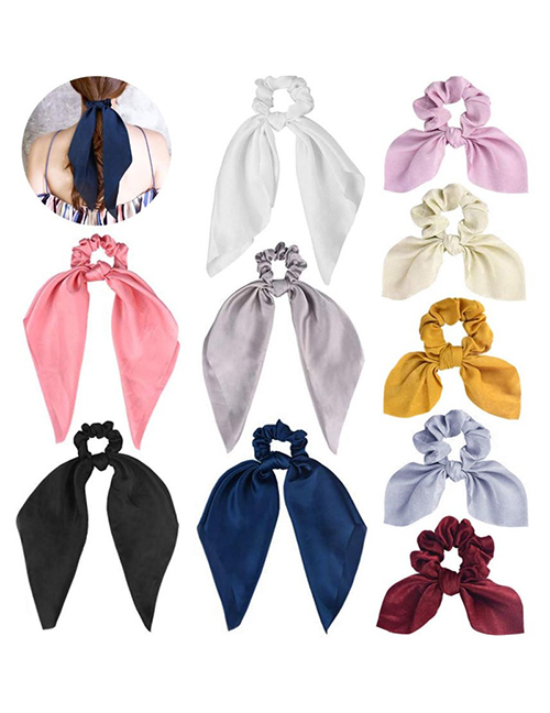 Fashion 10-piece Set (opp Packaging) Satin Long Tail Bow Pleated Hair Tie