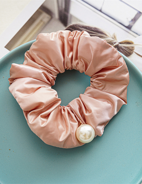 Fashion Pink Fabric Pearl Down Pleated Hair Tie