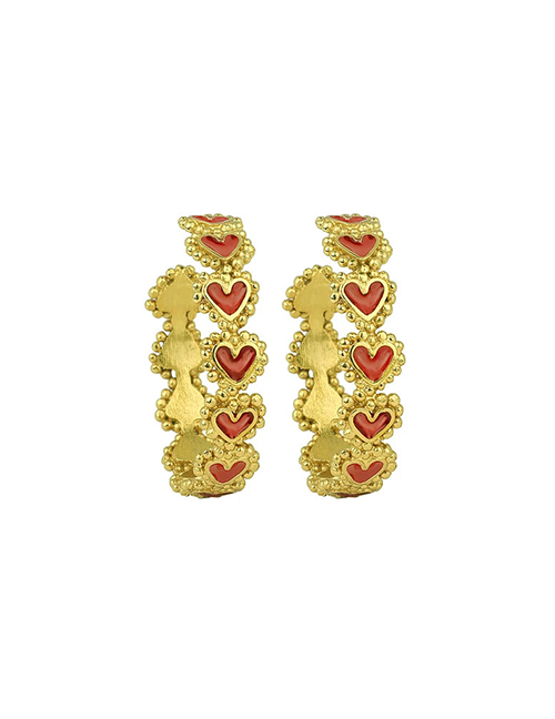 Fashion Large Red Alloy Drop Oil Love C-shaped Earrings