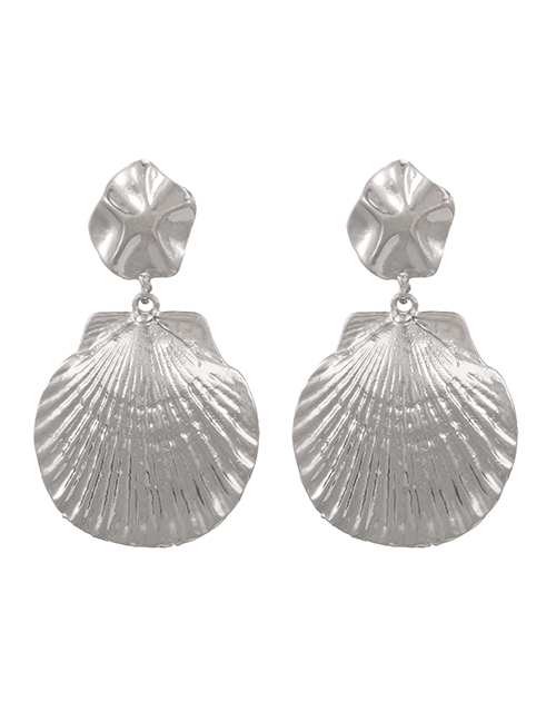 Fashion Silver Alloy Shell Fan Stud Earrings