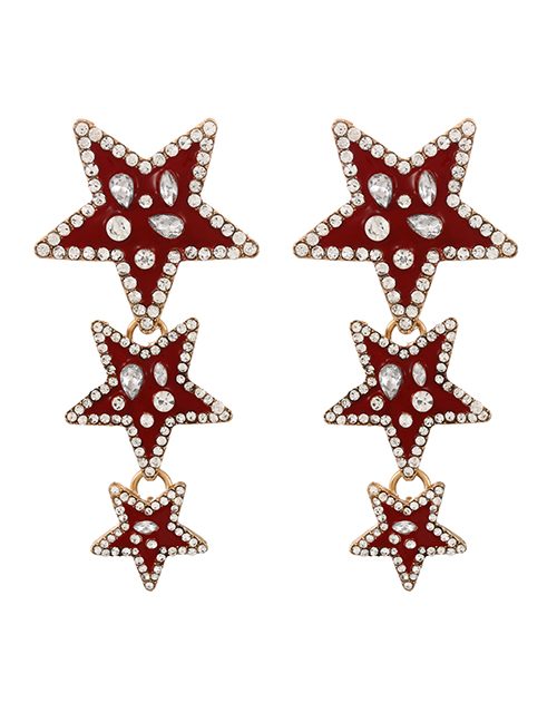 Fashion Red Wine Alloy Diamond Five-pointed Star Stud Earrings