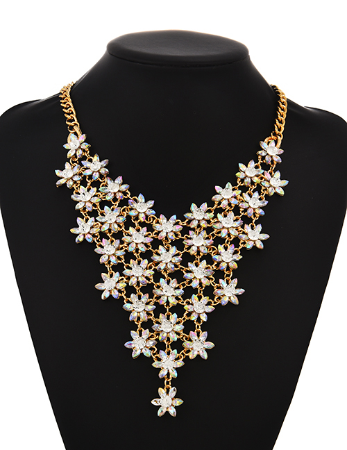 Fashion White Alloy Diamond Flower Necklace