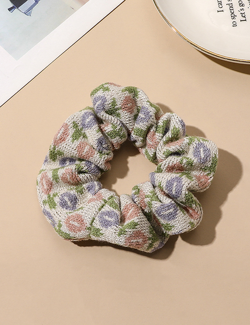 Fashion Light Green Knitted Floral Pleated Hair Tie