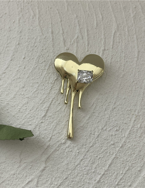 Fashion Gold Color Alloy Inlaid Square Diamond Lava Heart Brooch