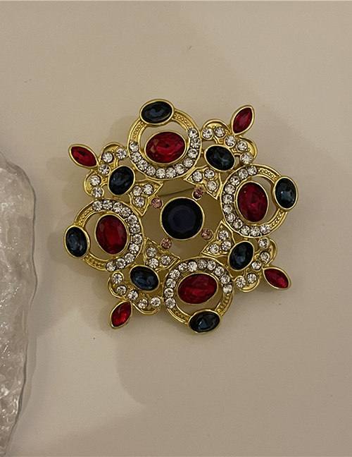 Fashion Red Alloy Diamond Geometric Brooch