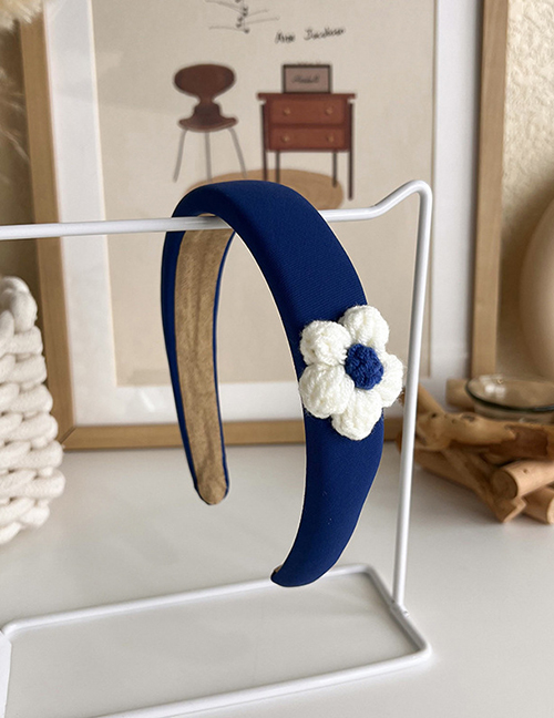 Fashion D Dark Blue Woolen Flower Broad Brim Headband