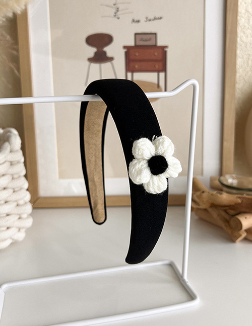 Fashion E Black Woolen Flower Broad Brim Headband