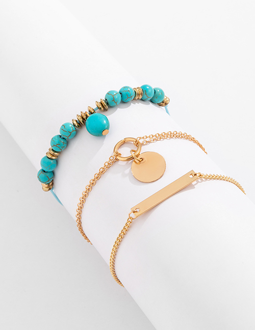 Fashion Golden Suit Geometric Sequin Chain Turquoise Bracelet Set