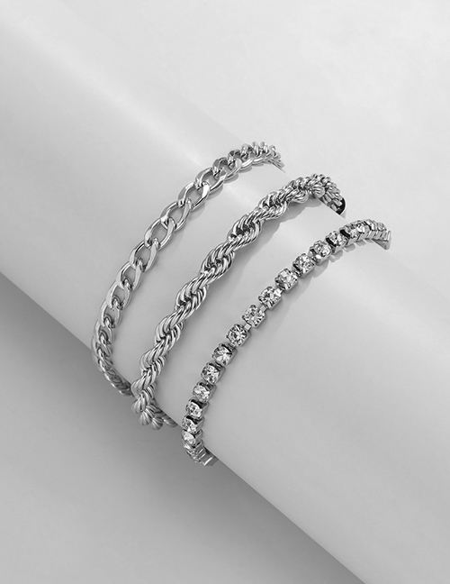 Fashion White K Metal Diamond Claw Chain Chain Bracelet Set