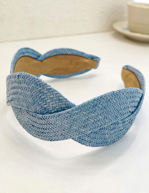 Fashion Light Blue Straw Broad-brimmed Headband
