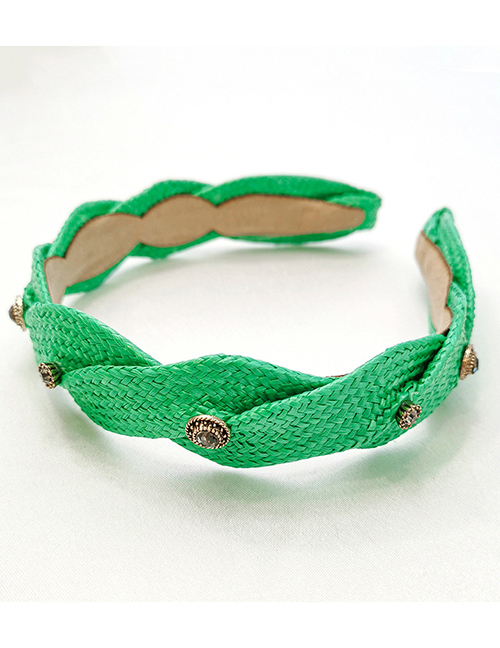 Fashion Green Straw Diamond-studded Headband