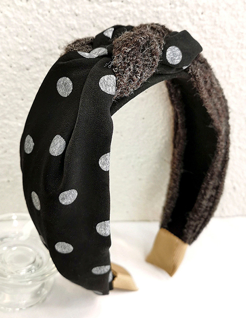 Fashion Black Polka Dot + Black Knit Stitching Knotted Headband Polka Dot Print Knit Stitching Knotted Headband